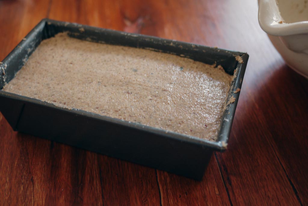 Danish Rye Bread dough in loaf pan, ready for its second rise