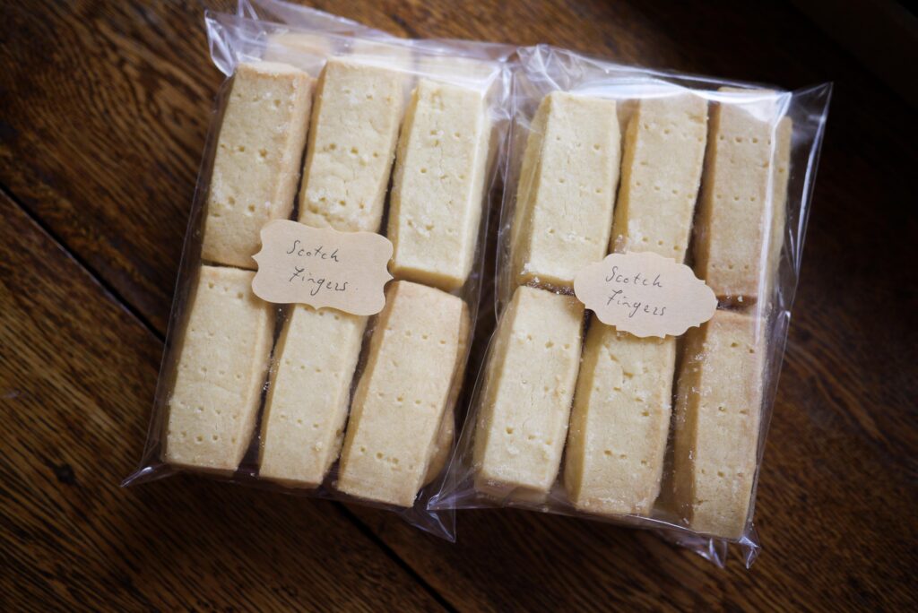 Two packets of homemade scotch finger shortbreads